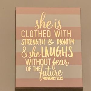 Pink and white wall decor                                       Bible scripture